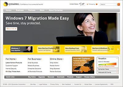 Symantec global home page, Jan 2010