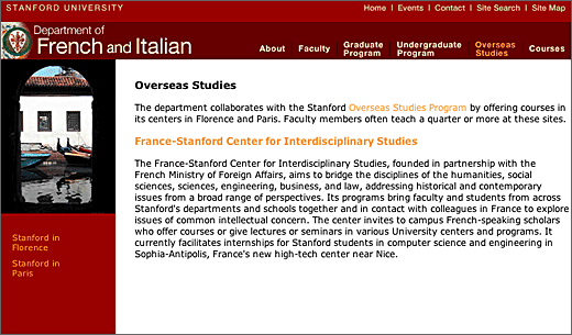 French and Italian content page